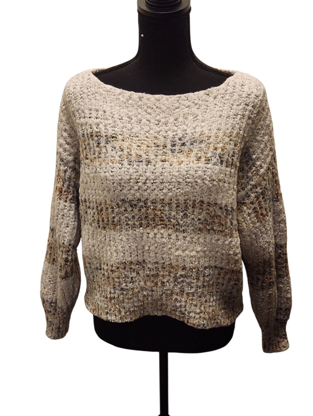Forever 21 Cream and Brown Striped Textured Crewneck Sweater